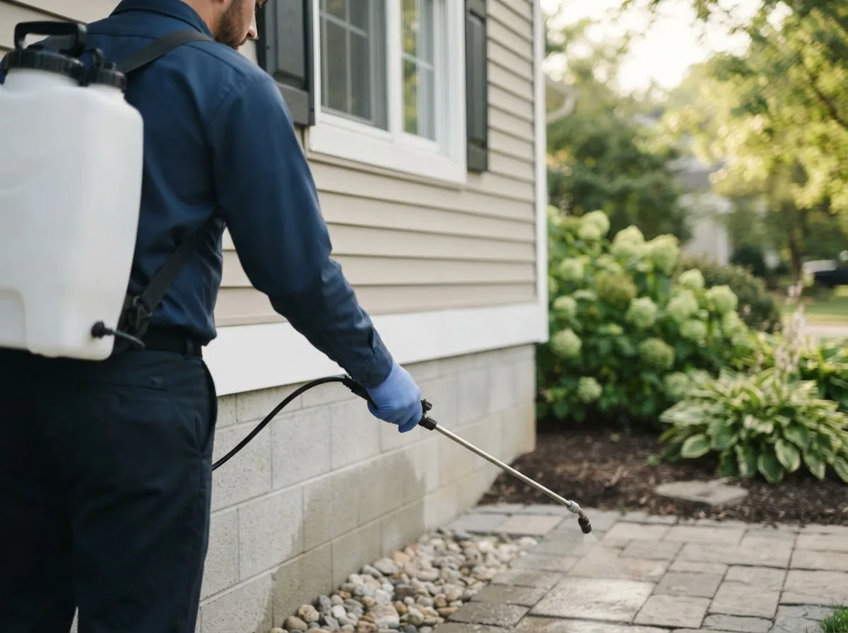 Pest control technician inspecting a home in Formoso, KS